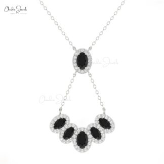 Multi Halo Diamond Chain Necklace In 14k Real Gold Black Diamond Cluster Bridal Necklaces