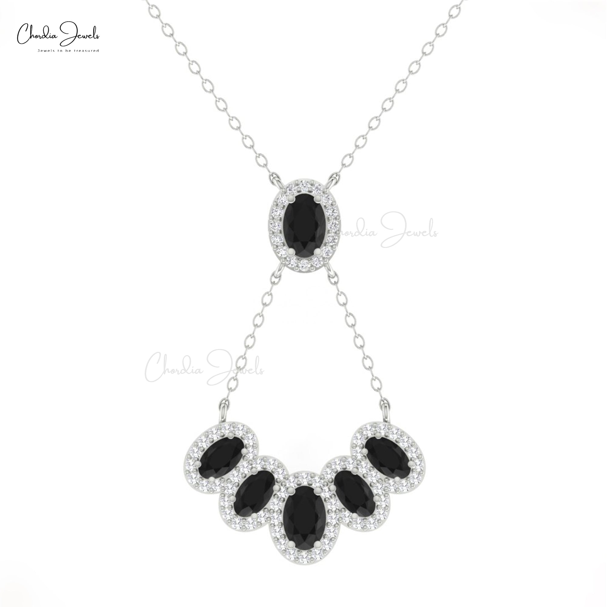 Multi Halo Diamond Chain Necklace In 14k Real Gold Black Diamond Cluster Bridal Necklaces