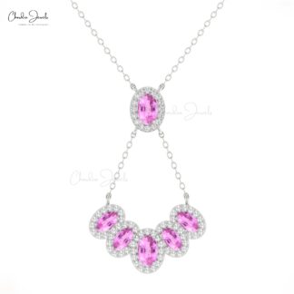 Diamond Multi Halo Y Necklace In 14k Pure Gold Pink Sapphire 1.76 Ct Oval Chain Necklace