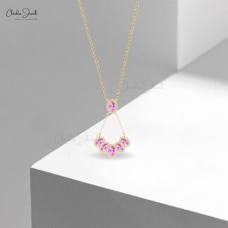 Diamond Multi Halo Y Necklace In 14k Pure Gold Pink Sapphire 1.76 Ct Oval Chain Necklace