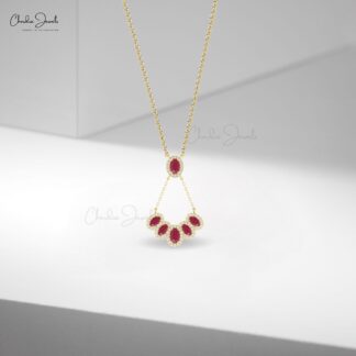 AAA Ruby 1.7 Ct Oval Cut Y Necklace With Multi Halo Diamond 14k Solid Gold Fine Jewelry
