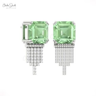 Dangle Wedding Earrings In 14k Real Gold Green Amethyst And Diamond Cluster Jewelry