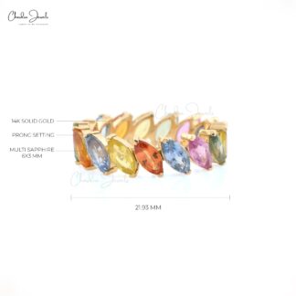 Rainbow Stacking Ring In 14k Pure Yellow Gold Multi Sapphire Marquise Eternity Band Rings