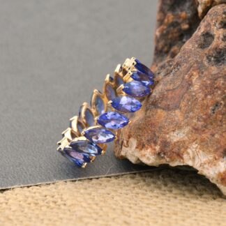 Marquise Full Eternity Band With 4.2 Ct Tanzanite Prong Set In 14k Yellow Gold Stack Ring