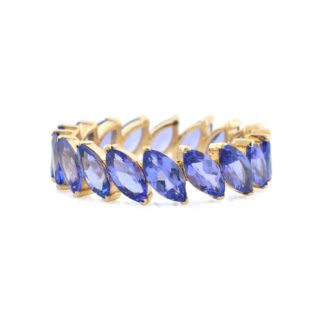 Marquise Full Eternity Band With 4.2 Ct Tanzanite Prong Set In 14k Yellow Gold Stack Ring