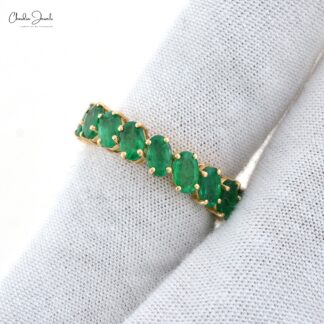 Oval Cut Eternity Band With 5x3mm Emerald May Birthstone 14k Real Yellow Gold Ring