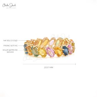 Full Eternity Rainbow Stone Band In 14k Yellow Gold Multi Sapphire 6 Ct Gemstone Stack Ring
