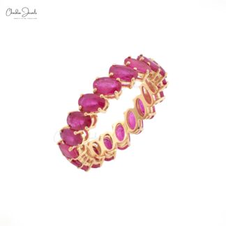 Natural Ruby Eternity Wedding Band In 14k Yellow Gold Oval 5x3mm Gemstone Fine Jewelry