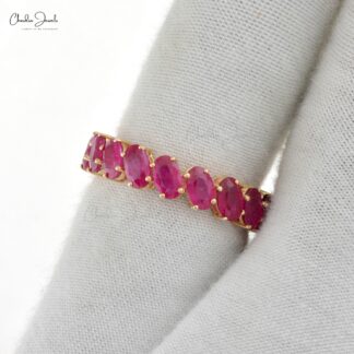 Natural Ruby Eternity Wedding Band In 14k Yellow Gold Oval 5x3mm Gemstone Fine Jewelry
