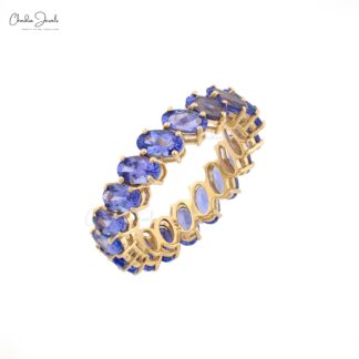 Stackable Eternity Ring With 5x3mm Tanzanite Prong Set In 14k Yellow Gold Bridal Band Ring