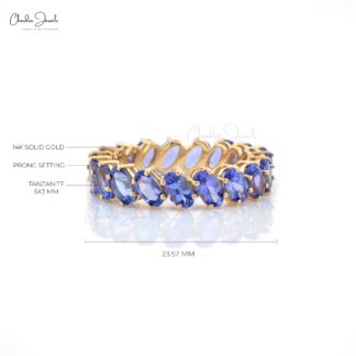Stackable Eternity Ring With 5x3mm Tanzanite Prong Set In 14k Yellow Gold Bridal Band Ring