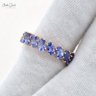 Stackable Eternity Ring With 5x3mm Tanzanite Prong Set In 14k Yellow Gold Bridal Band Ring