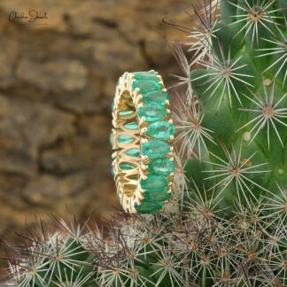 Pear Gemstone Eternity Band In 14k Yellow Gold Emerald May Birthstone Stack Rings