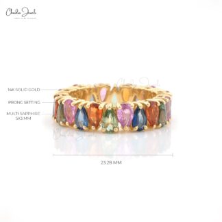 Gemstone Promise Ring In 6.04 Ct Rainbow Multi Sapphire 14k Yellow Gold Eternity Bands