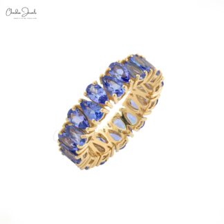 Eternity Band Ring In 14K Yellow Gold Genuine Tanzanite Gemstone Stackable Wedding Ring
