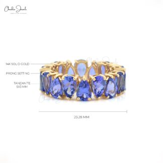Eternity Band Ring In 14K Yellow Gold Genuine Tanzanite Gemstone Stackable Wedding Ring