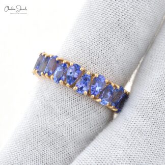 Eternity Band Ring In 14K Yellow Gold Genuine Tanzanite Gemstone Stackable Wedding Ring