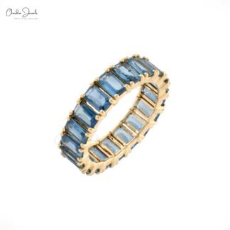 Octagon Stack Band With 5.2 Ct Blue Sapphire 14k Pure Yellow Gold Eternity Women Ring