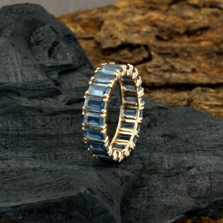 Octagon Stack Band With 5.2 Ct Blue Sapphire 14k Pure Yellow Gold Eternity Women Ring