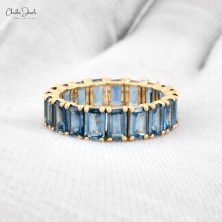 Octagon Stack Band With 5.2 Ct Blue Sapphire 14k Pure Yellow Gold Eternity Women Ring