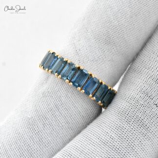 Octagon Stack Band With 5.2 Ct Blue Sapphire 14k Pure Yellow Gold Eternity Women Ring