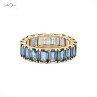 Octagon Stack Band With 5.2 Ct Blue Sapphire 14k Pure Yellow Gold Eternity Women Ring