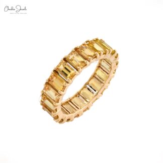 AAA Citrine Full Eternity Ring In 14k Real Yellow Gold Engagement Stacking Band Rings