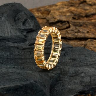 AAA Citrine Full Eternity Ring In 14k Real Yellow Gold Engagement Stacking Band Rings