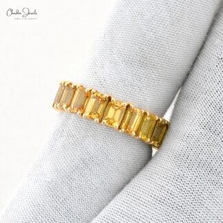 5.57Ct Octagon Citrine Eternity Wedding Band 14k Solid Yellow Gold Rings For Women
