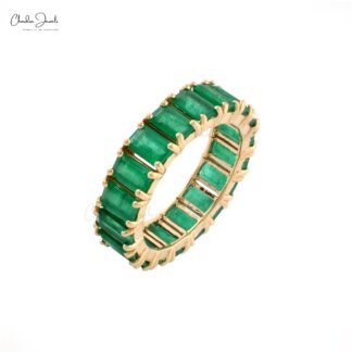 Eternity Gemstone Band With 5x3mm Emerald May Birthstone 14k Yellow Gold Rings For Women