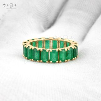Eternity Gemstone Band With 5x3mm Emerald May Birthstone 14k Yellow Gold Rings For Women