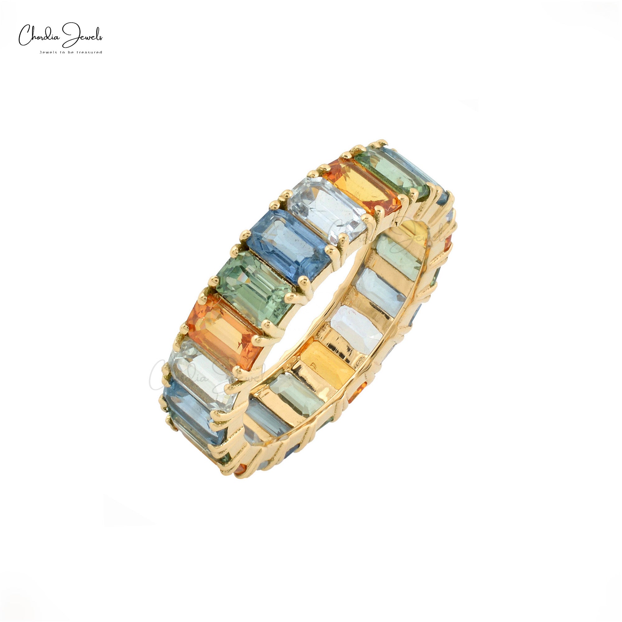 Multi Sapphire Wedding Band in 14K Solid Yellow Gold