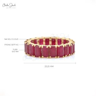 Genuine Ruby Stackable Ring In 14k Yellow Gold Handmade Full Eternity Wedding Band Rings