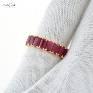 Genuine Ruby Stackable Ring In 14k Yellow Gold Handmade Full Eternity Wedding Band Rings