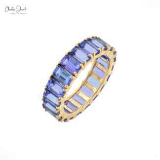 Octagon Stacking Band In 14k Real Yellow Gold Tanzanite 5x3mm Gemstone Eternity Ring