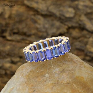 Octagon Stacking Band In 14k Real Yellow Gold Tanzanite 5x3mm Gemstone Eternity Ring