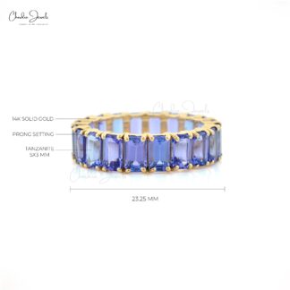 Octagon Stacking Band In 14k Real Yellow Gold Tanzanite 5x3mm Gemstone Eternity Ring