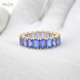 Octagon Stacking Band In 14k Real Yellow Gold Tanzanite 5x3mm Gemstone Eternity Ring