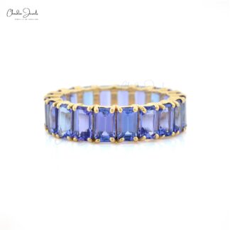 Octagon Stacking Band In 14k Real Yellow Gold Tanzanite 5x3mm Gemstone Eternity Ring