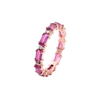 Baguette Stack Band With 1.7 Ct Pink Tourmaline Diamond Eternity Ring In 14k Rose Gold