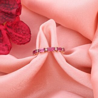 Baguette Stack Band With 1.7 Ct Pink Tourmaline Diamond Eternity Ring In 14k Rose Gold