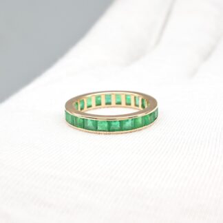 Square Cut Dainty Band In 14k Pure Gold Emerald 3mm Gemstone Full Eternity Ring For Her