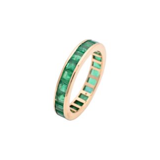 Square Cut Dainty Band In 14k Pure Gold Emerald 3mm Gemstone Full Eternity Ring For Her