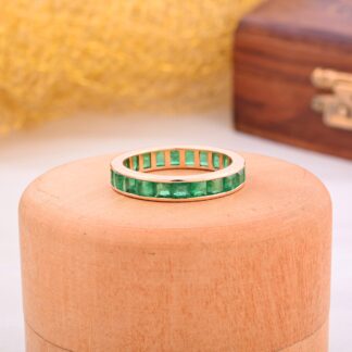 Square Cut Dainty Band In 14k Pure Gold Emerald 3mm Gemstone Full Eternity Ring For Her