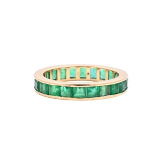Square Cut Dainty Band In 14k Pure Gold Emerald 3mm Gemstone Full Eternity Ring For Her