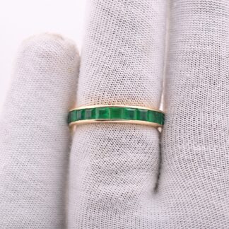 Square Cut Dainty Band In 14k Pure Gold Emerald 3mm Gemstone Full Eternity Ring For Her