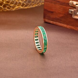 Square Cut Dainty Band In 14k Pure Gold Emerald 3mm Gemstone Full Eternity Ring For Her