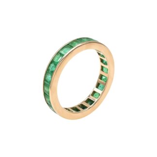 Square Cut Dainty Band In 14k Pure Gold Emerald 3mm Gemstone Full Eternity Ring For Her