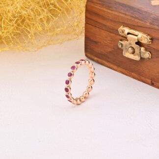 Dainty Round Cut Eternity Ring In 14k Rose Gold Burma Ruby Bezel Set Engagement Band