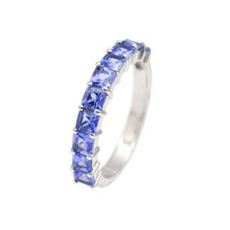 Stackable Half Eternity Band With 3mm Square Tanzanite 14k White Gold Engagement Ring